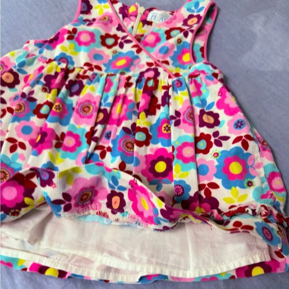 Vibrant Colorful Flower Print Corduroy Jumper Dress with Top, 12 mos - Picture 3 of 5